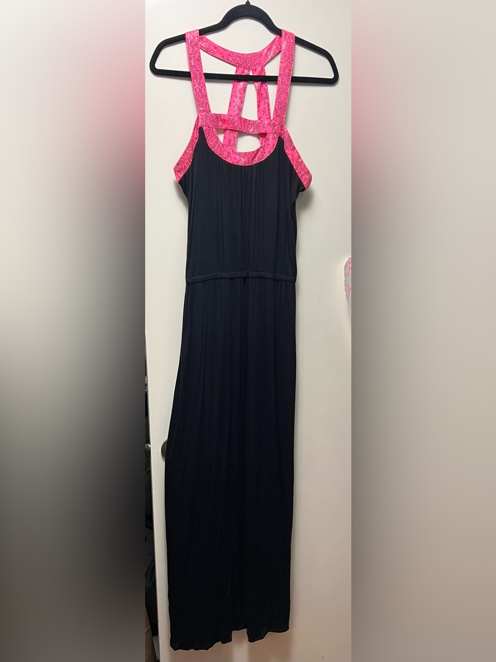 6 degrees Black Maxi Dress with Pink Accent Straps